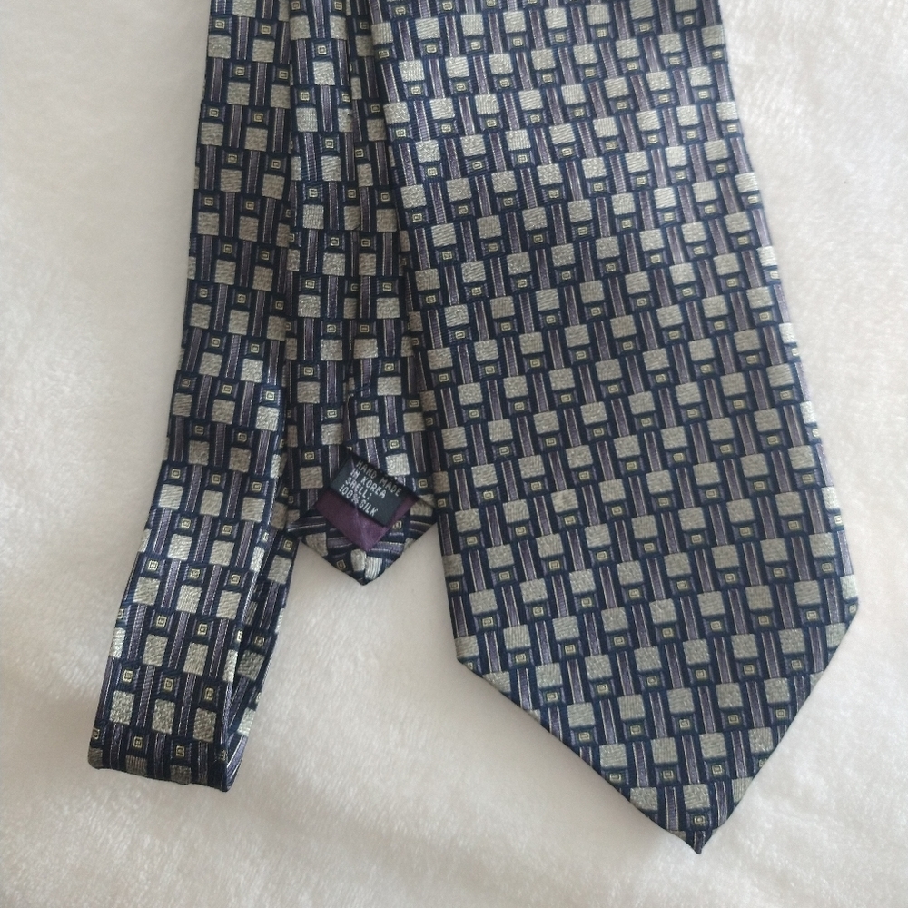 Louis Roth necktie geometric blue gray tie silk